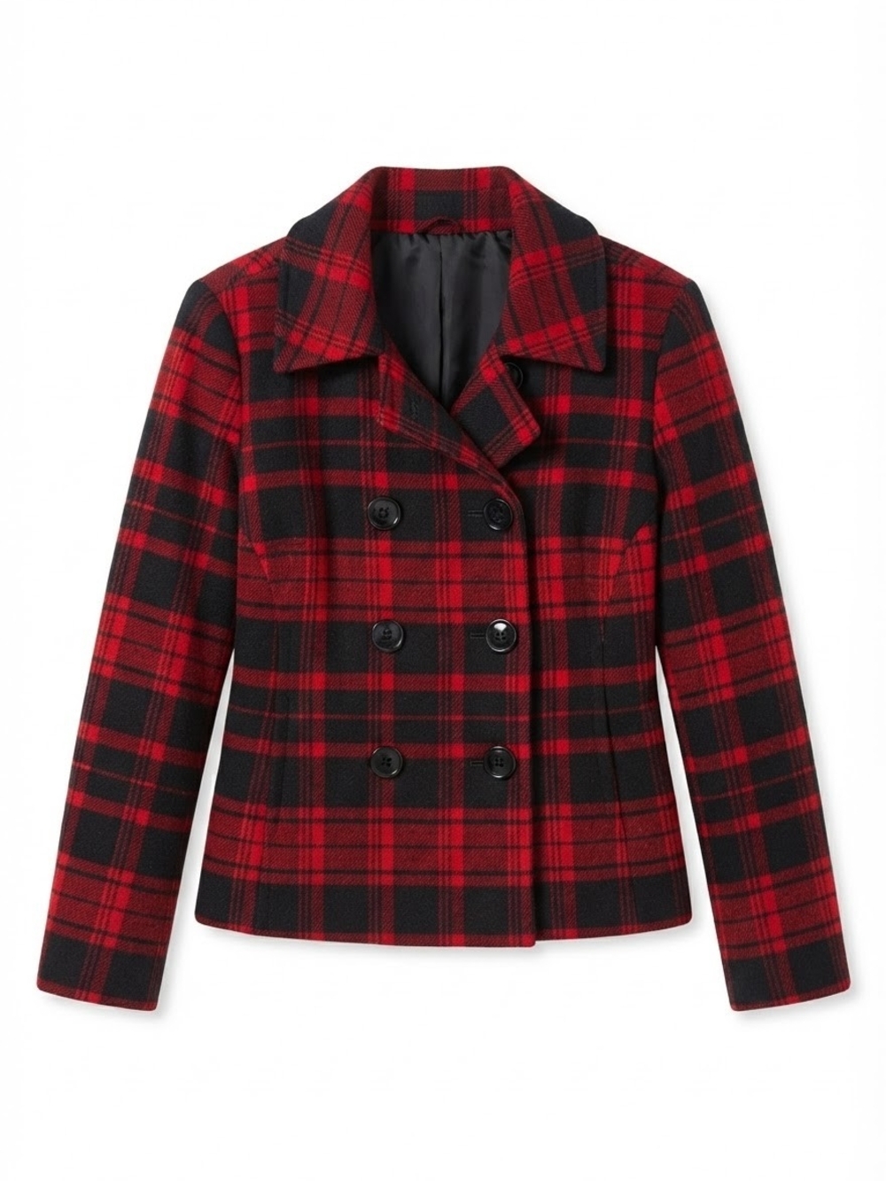 Briggs New York Red and Black Plaid Double-Breasted Peacoat